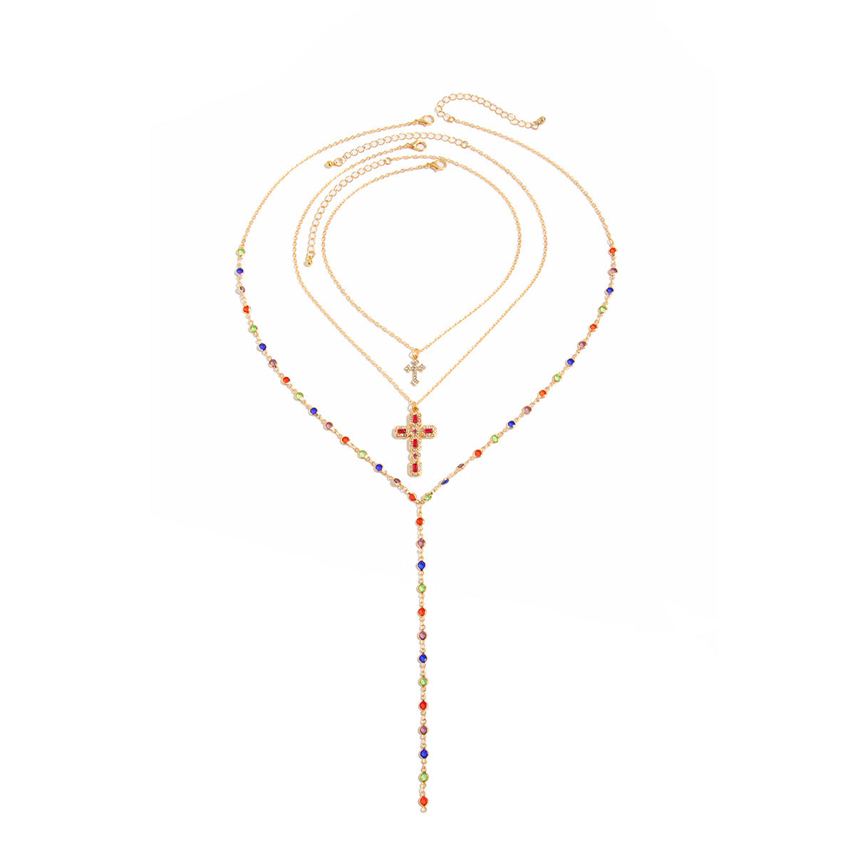 Wholesale Cross Colored Crystal Stacking Necklace